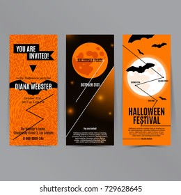 Party brochure design. Vector flyer with moon and bats. Halloween is a celebration observed in a number of countries on 31 October, the eve of the Western Christian feast of All Hallows' Day. 