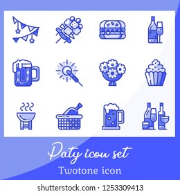 Party in the bule nigth. The party icon set are twotone icon and illustration.