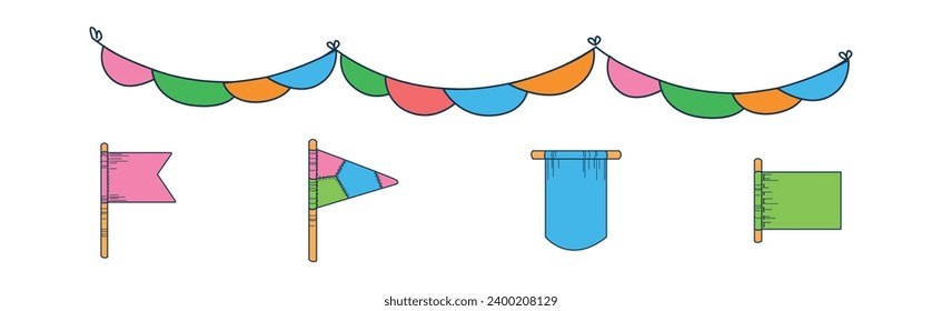 Party Bunting and Colorful Flag Garland Hanging Vector Set