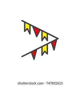 Party bunting flags filled outline icon, line vector sign, linear colorful pictogram isolated on white. Holiday decorations symbol, logo illustration. Pixel perfect vector graphics