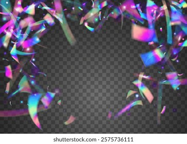 Party Burst. Abstract Poster. Light Iridescent Illustration. 3d Background. Pink Retro Ribbon. Festive Confetti. Isolated Design. Glare Concept. Purple Party Burst