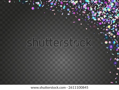 Party Burst. Falling Poster. Transparent Serpentine. Light Isolated Template. Cristal Design. Pink Laser Confetti. Rainbow Sparkle. Glare Concept. Purple Party Burst