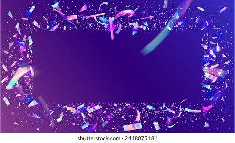 Party Burst. Festive Effect. Isolated Banner. Surprise Paper. Purple Laser Ribbon. Foil Gradient. Anniversary Confetti. Glare Iridescent Illustration. Blue Party Burst