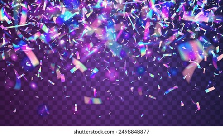 Party Burst. Isolated Paper. Neon Confetti. Purple Art Background. Laser Iridescent Serpentine. Hologram Ribbon. Light Template. Unicorn Banner. Pink Party Burst