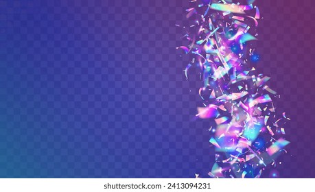 Party Burst. Light Concept. Art Holographic Illustration. Falling Design. Isolated Flag. Festive Effect. Carnival Background. Purple Foil Ribbon. Pink Party Burst
