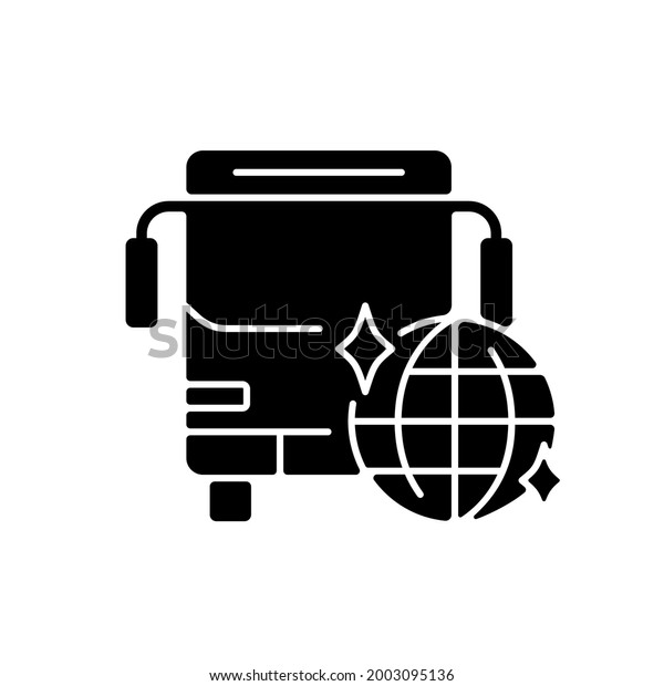 Party bus\
black glyph icon. Ability to coolly celebrate the holiday. Disco\
bus. Fun way to celebrate. Disco in motion. Silhouette symbol on\
white space. Vector isolated\
illustration