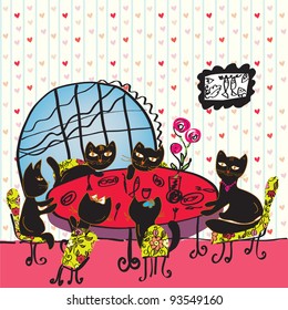 Party at the cafe with cats characters