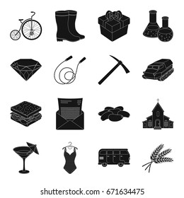 Party, cafe, jewelry, fitness and other web icon in black style.mining, ore, chemistry, footwear icons in set collection.