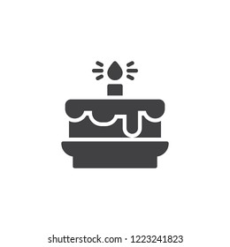 Party cake with candle vector icon. filled flat sign for mobile concept and web design. Anniversary celebration solid icon. Birthday cake symbol, logo illustration