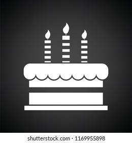 Party cake icon. Black background with white. Vector illustration.