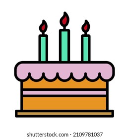 Party Cake Icon. Editable Bold Outline With Color Fill Design. Vector Illustration.