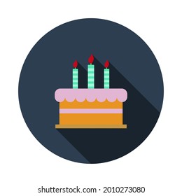 Icono de pastel de fiesta. Diseño De Esténcil De Círculo Plano Con Sombra Larga. Ilustración vectorial.