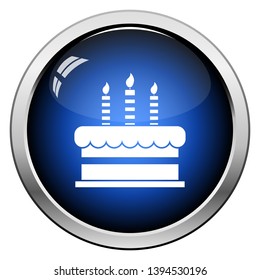 Party Cake Icon. Glossy Button Design. Vector Illustration.