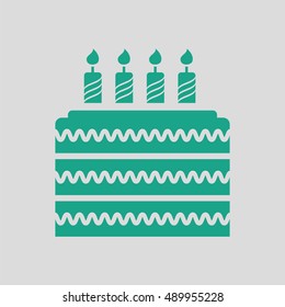 Party cake icon. Gray background with green. Vector illustration.