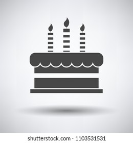 Party cake icon on gray background, round shadow. Vector illustration.