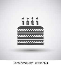 Party cake icon on gray background with round shadow. Vector illustration.
