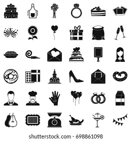 Party cake icons set. Simple style of 36 party cake vector icons for web isolated on white background