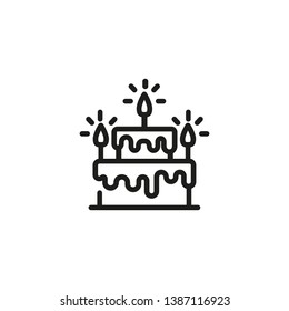 Party cake line icon. Dessert with candles. Birthday party concept. Vector illustration can be used for topics like celebration, sweet shop, bakery