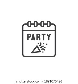 Party calendar line icon. linear style sign for mobile concept and web design. Party day calendar outline vector icon. Symbol, logo illustration. Vector graphics
