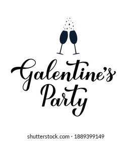 Galentine’s Party calligraphy lettering isolated on white. Non official holiday for ladies.  Vector template for greeting card poster, postcard, flyer, banner, sticker, t shirt, etc.