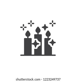 Party candles vector icon. filled flat sign for mobile concept and web design. Burning candles and sparkling stars simple solid icon. Symbol, logo illustration. Pixel perfect vector graphics