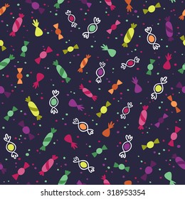 Party candy seamless pattern on deep blue background