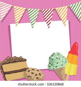 party card with tasty treats and bunting, with clipping mask