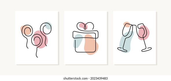 Party cards. One line vector illustration.