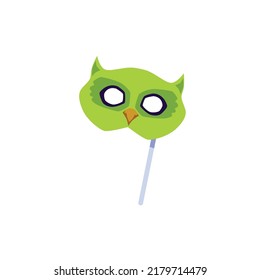 Party carnival owl head mask in shape of glasses, flat cartoon vector illustration isolated on white background. Owl mask party masquerade costume element.