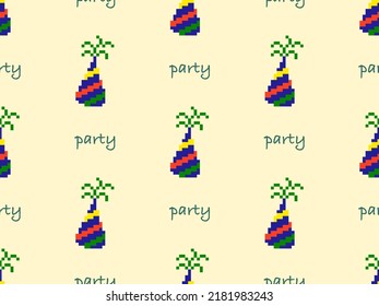 Party-Cartoon-Charakter nahtloses Muster auf gelbem Hintergrund. Pixelstil