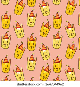 party cat hand drawn pattern template vector