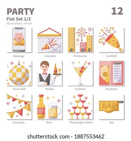 Party and Cebbertion icons set, Flat, vector and illustration set 1