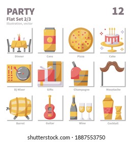 Party and Cebbertion icons set, Flat, vector and illustration set 2