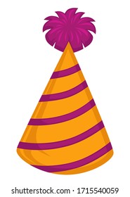 Party Celebration Accessories, Hat For Birthday Or Holidays. Isolated Icon Of Headwear With Stripes, Part Of Fancy Costume For Festivals Or Carnivals. Cap Made Of Paper, Vector In Flat Style