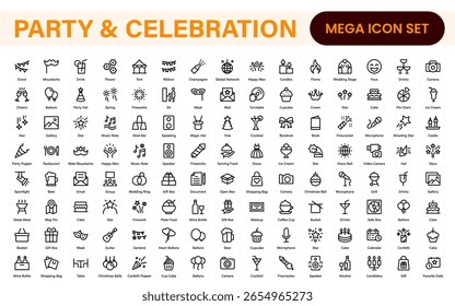 Party, celebration, anniversary elements - thin line web icon set. Outline icons collection.