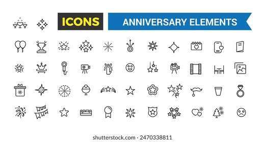 Party, celebration, anniversary icon set. Outline icons pack. Editable vector icon and illustration.