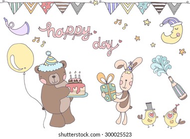 Party and celebration background with event design elements, vector illustration.
