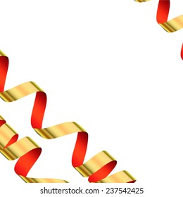 Party and celebration background with gold and red serpentine on white, vector illustration