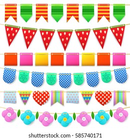 Party Celebration Colorful Flags Collection for Decoration. Vector illustration