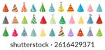 Party celebration cone hat collection. Set of party cone caps