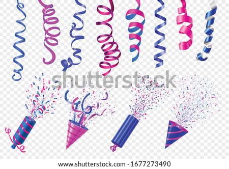 Party celebration event festive accessory realistic hanging serpentine cone popper set transparent background isolated vector illustration 