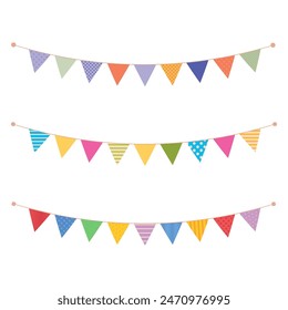 Party celebration flag garlands set. Carnival colored bunting garlands