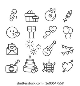 Party, celebration, holiday concept icon set isolated. Modern outline on white background