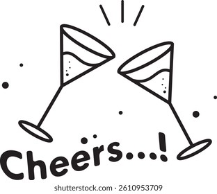 Party Celebration Icon Illustration. Martini glass toast. cheers. Outline Vector