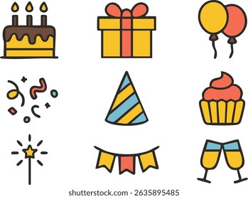 Pacote de Ícones de Celebração de Festa - Design de Vetor Plano