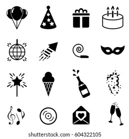 Party and celebration icon set in black