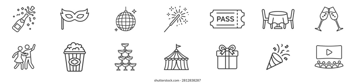 party celebration icon set line style vector illustration on transparent background