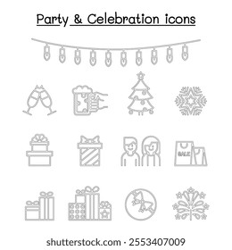 Party  Celebration icon set in thin line style