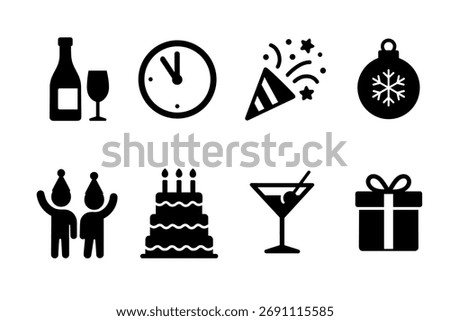 Party and celebration icon set. Vector black symbols of holidays and special events
