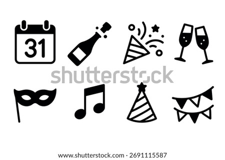 Party celebration icon set. Vector black symbols of holiday and event glyph illustrations